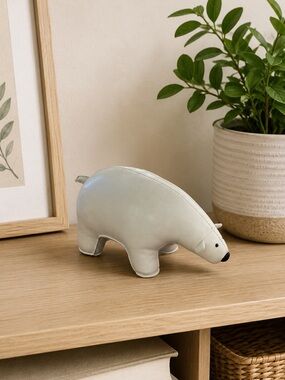 Zuny Polar Bear Doorstop White Leather Bookend Modern Decor Minimalist Sleek‎